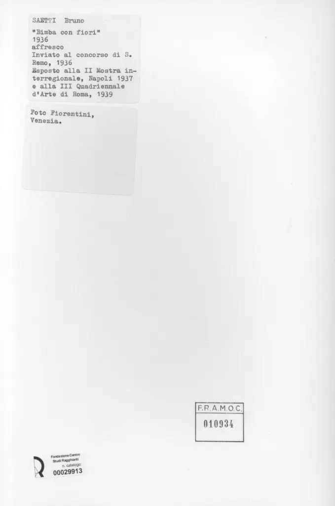 Fiorentini , Saetti, Bruno - sec. XX - Bimba con fiori , retro