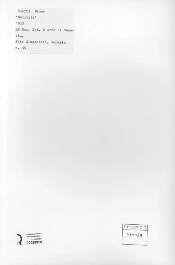 Giacomelli , Saetti, Bruno - sec. XX - Nativit&agrave; , retro