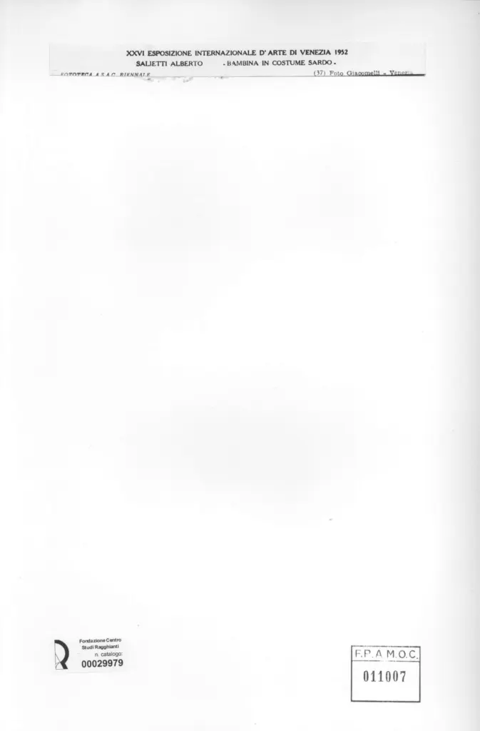 Giacomelli , Salietti, Alberto - sec. XX - Bambina in costume sardo , retro