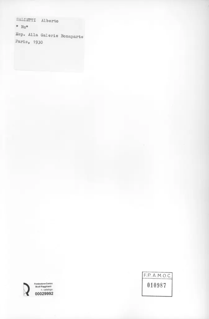 Anonimo , Salietti, Alberto - sec. XX - Nu , retro