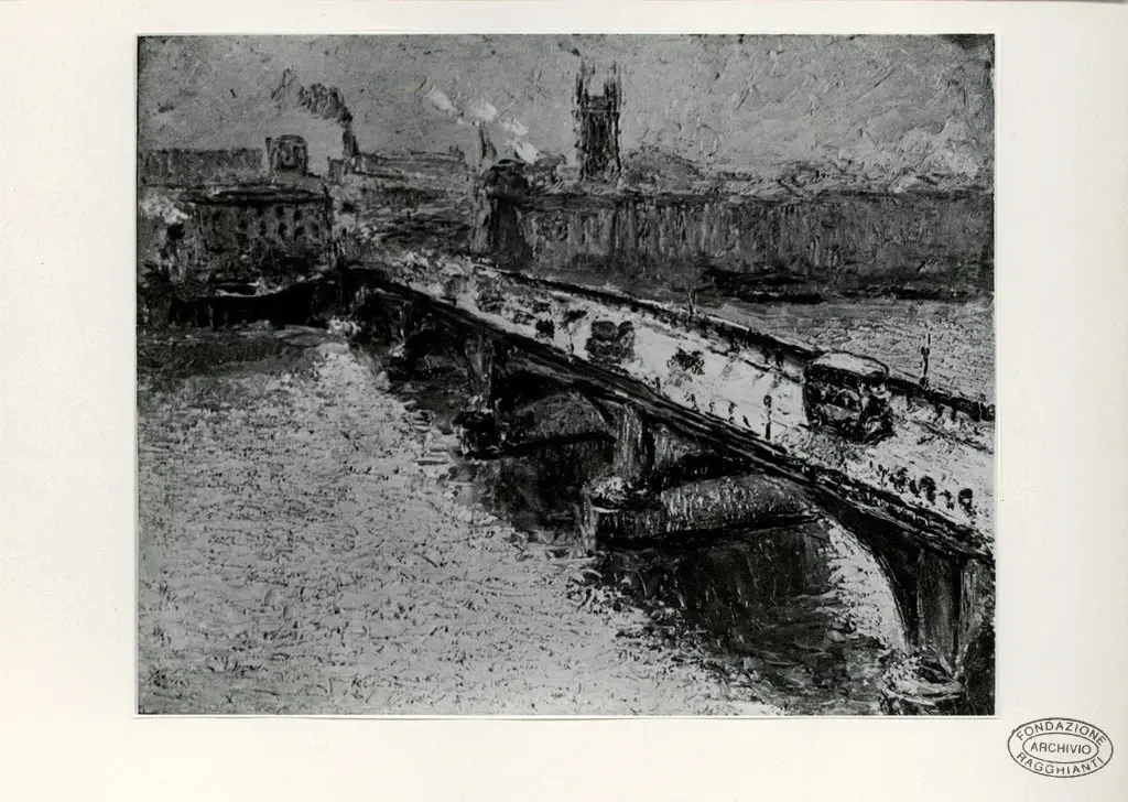 Sansalvadore, Piero , Rain on London Bridge - Painted from the roof of Adelaide Hause