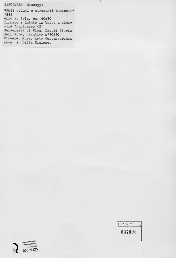 Universit&agrave; di Pisa. Dipartimento di Storia delle Arti , Santomaso, Giuseppe - sec. XX - , retro