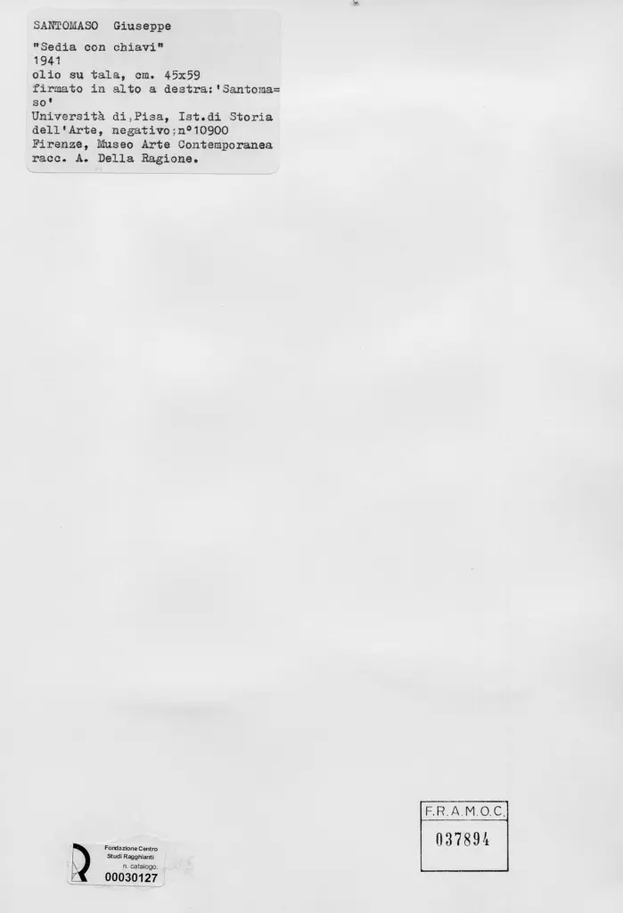 Universit&agrave; di Pisa. Dipartimento di Storia delle Arti , Santomaso, Giuseppe - sec. XX - , retro