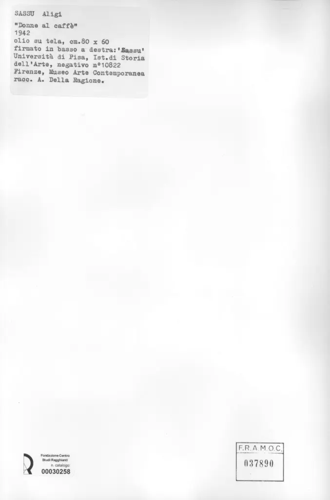 Universit&agrave; di Pisa. Dipartimento di Storia delle Arti , Sassu, Aligi - sec. XX , retro