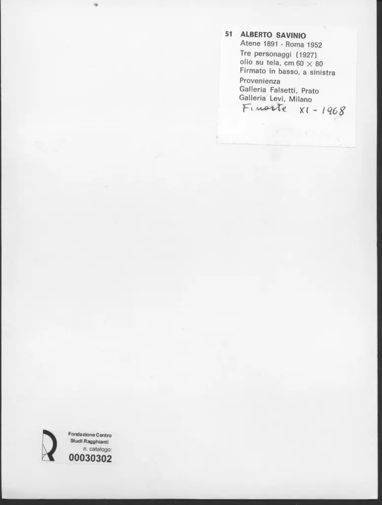 Anonimo , Savinio, Alberto - sec. XX - Tre personaggi , retro