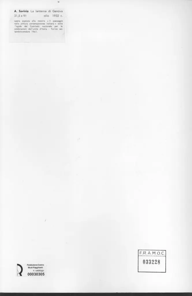 Anonimo , Savinio, Alberto - sec. XX - La lanterna di Genova , retro