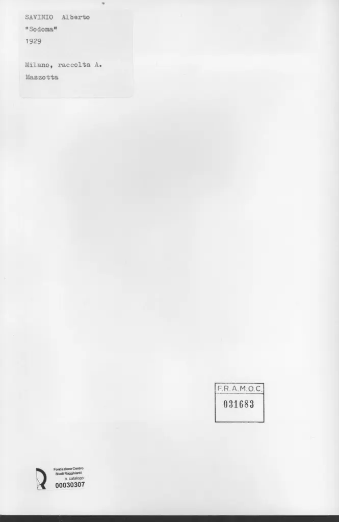 Anonimo , Savinio, Alberto - sec. XX - Sodoma , retro