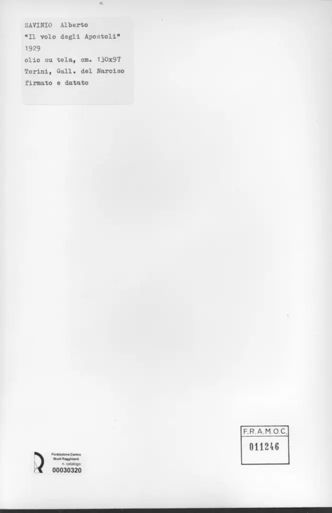 Anonimo , Savinio, Alberto - sec. XX - Il volo degli Apostoli , retro