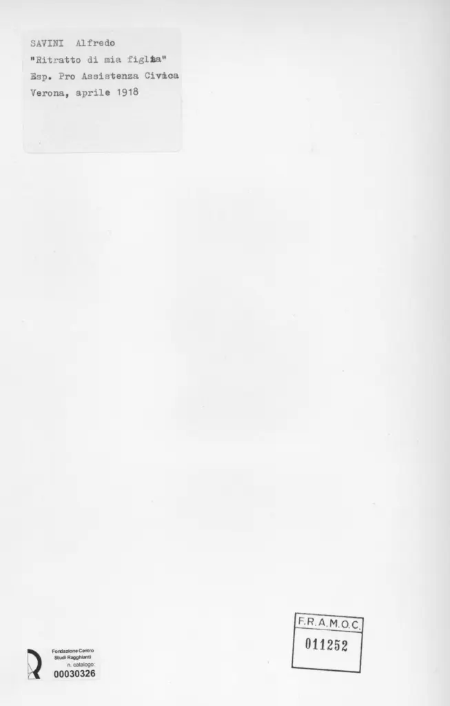 Anonimo , Savini, Alfredo - sec. XX - Ritratto di mia figlia , retro