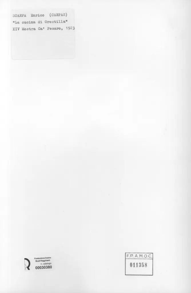 Anonimo , Scarpa, Enrico - sec. XX - La cucina di Orestilla , retro
