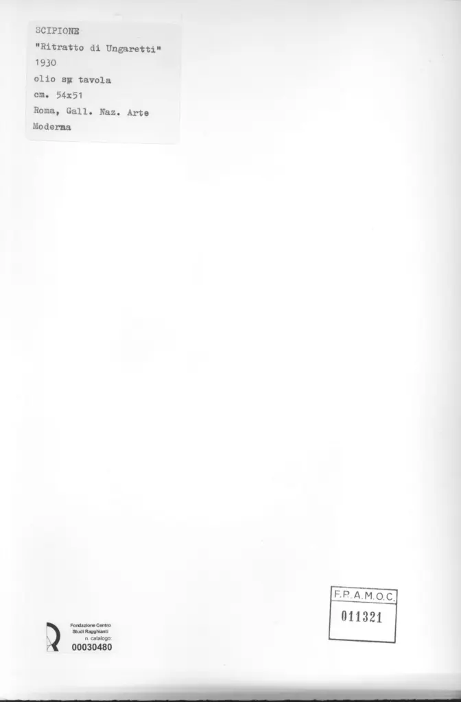 Anonimo , Scipione, Bonichi Luigi - sec. XX - Ritratto di Ungaretti , retro