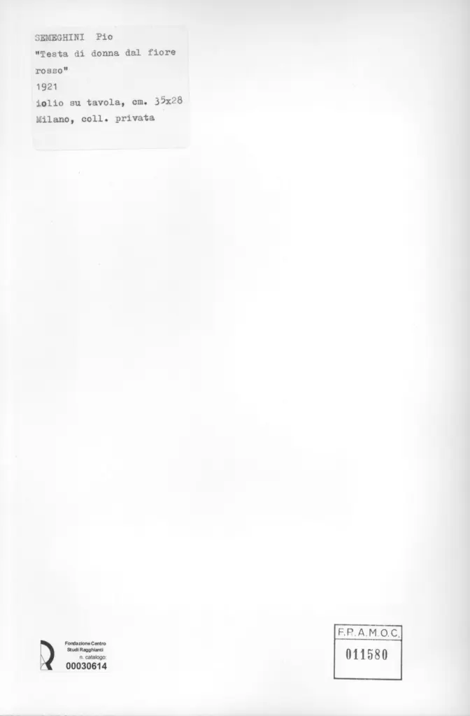 Anonimo , Semeghini, Pio - sec. XX - Testa di donna dal fiore rosso , retro