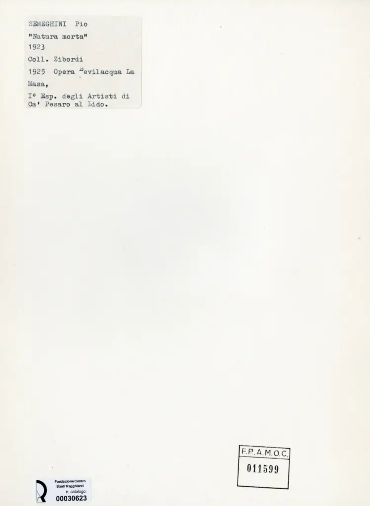 Anonimo , Semeghini, Pio - sec. XX - Natura morta , retro