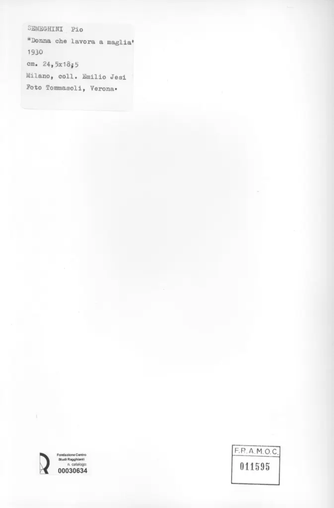 Tommasoli, Silvio , Semeghini, Pio - sec. XX - Donna che lavora a maglia , retro