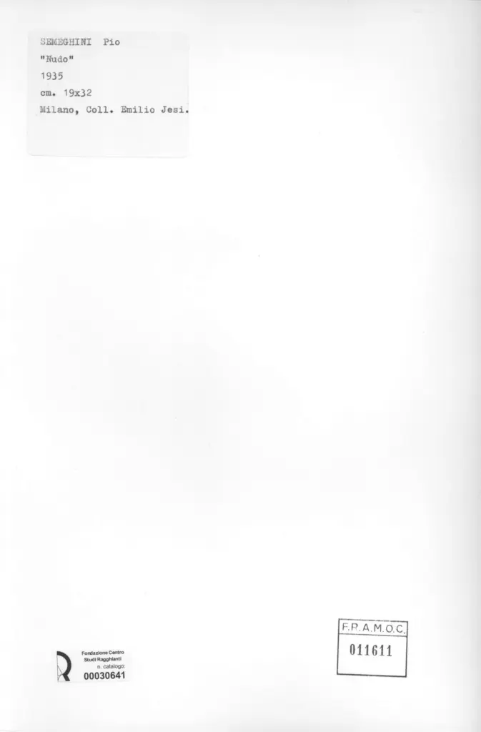 Anonimo , Semeghini, Pio - sec. XX - Nudo , retro