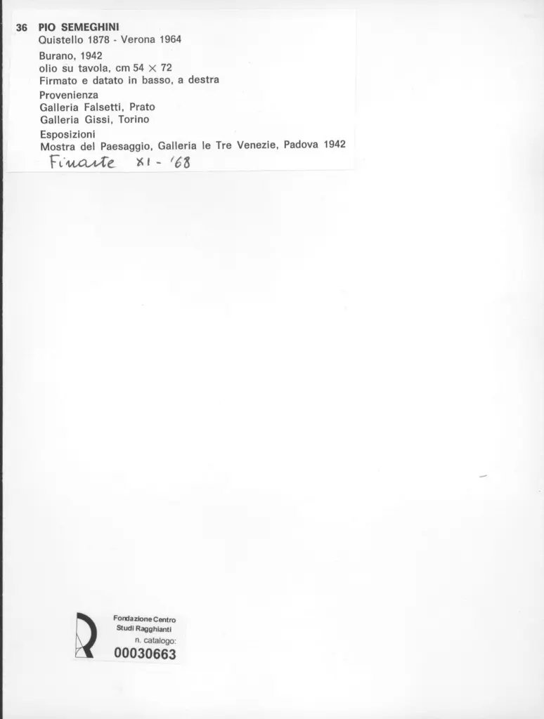 Anonimo , Semeghini, Pio - sec. XX - Burano , retro