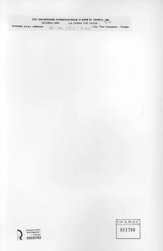 Giacomelli , Severini, Gino - sec. XX - La donna che legge , retro