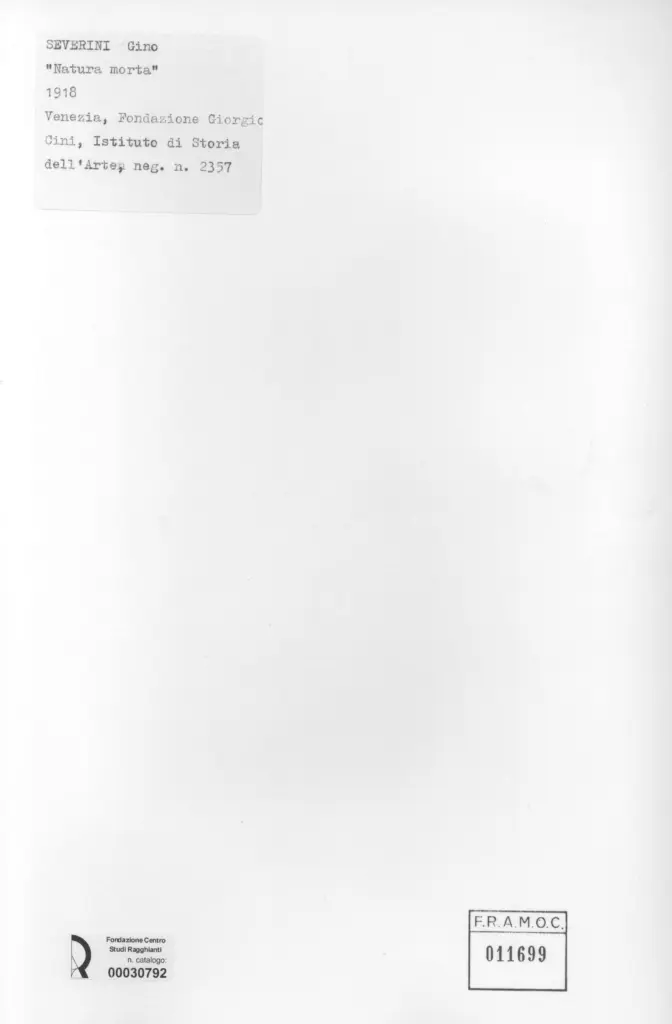 Universit&agrave; di Pisa. Dipartimento di Storia delle Arti , Severini, Gino - sec. XX - Natura morta , retro