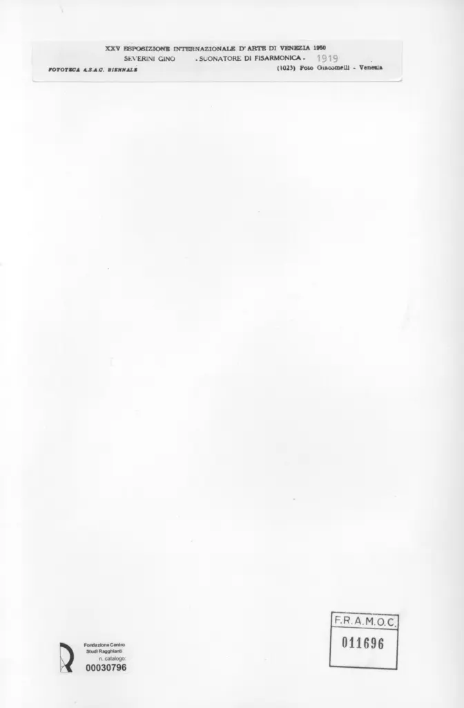 Giacomelli , Severini, Gino - sec. XX - Suonatore di fisarmonica , retro