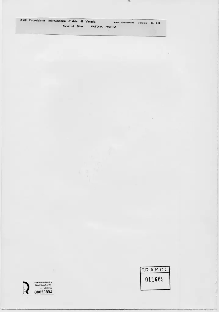 Giacomelli , Severini, Gino - sec. XX - Natura morta , retro