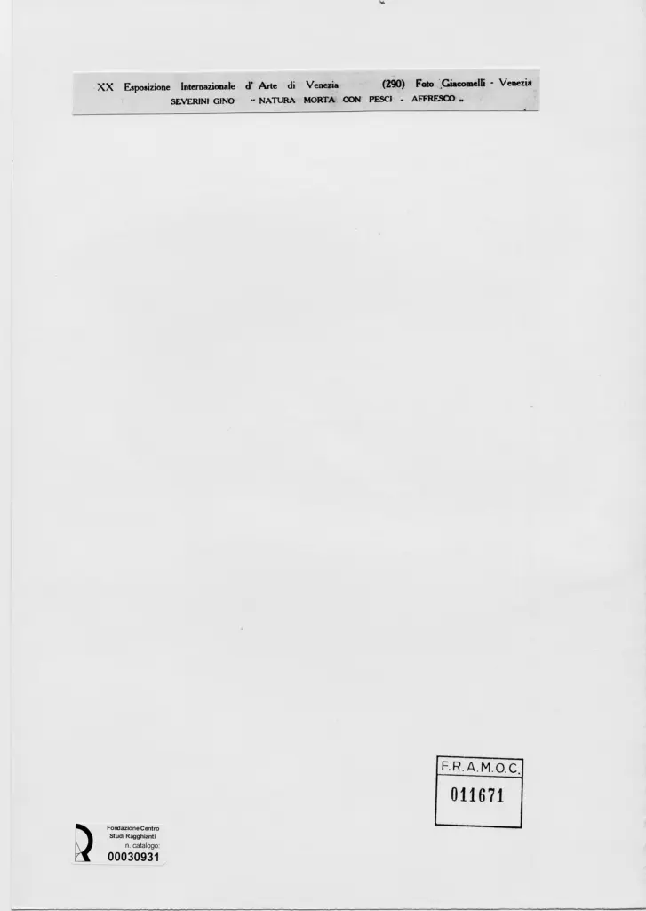 Giacomelli , Severini, Gino - sec. XX - Natura morta con pesci , retro