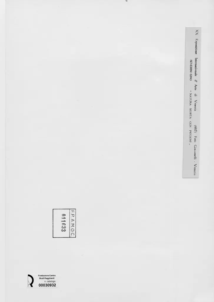 Giacomelli , Severini, Gino - sec. XX - Natura morta con piccione , retro