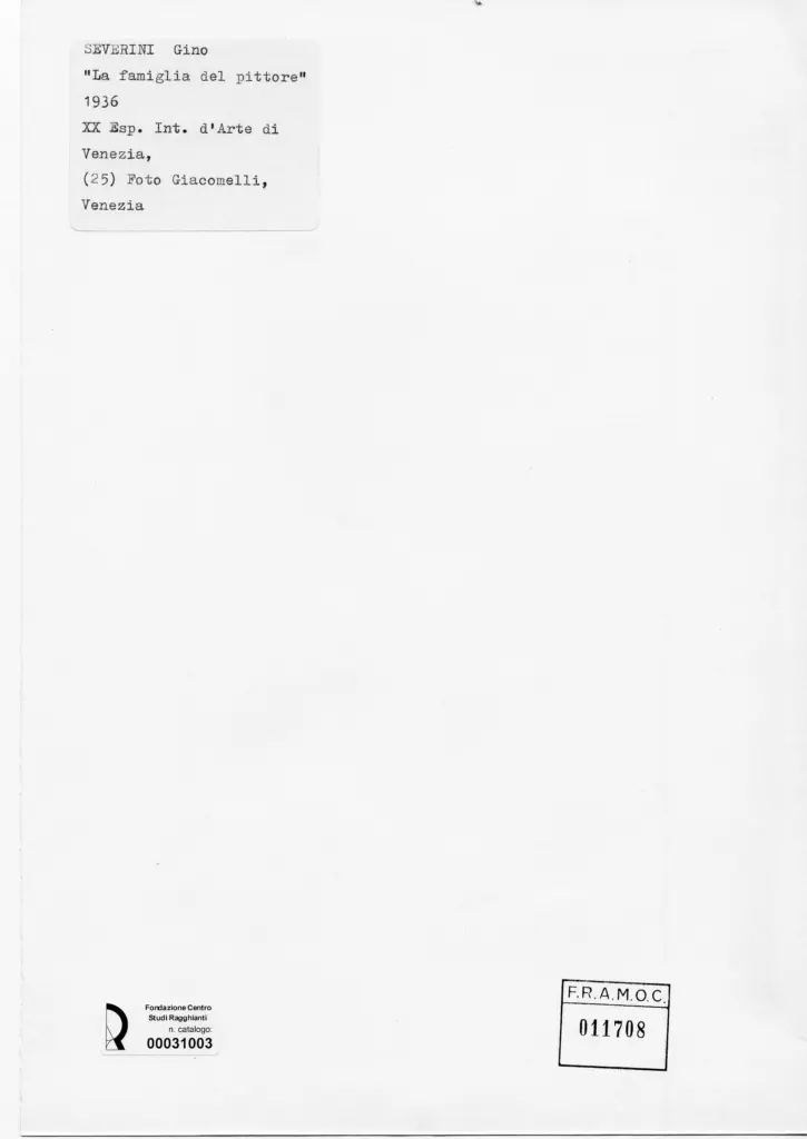 Giacomelli , Severini, Gino - sec. XX - La famiglia del pittore , retro