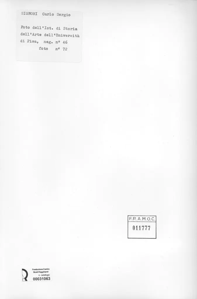 Universit&agrave; di Pisa. Dipartimento di Storia delle Arti , retro