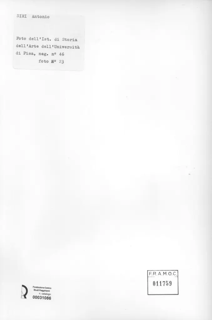Universit&agrave; di Pisa. Dipartimento di Storia delle Arti , retro