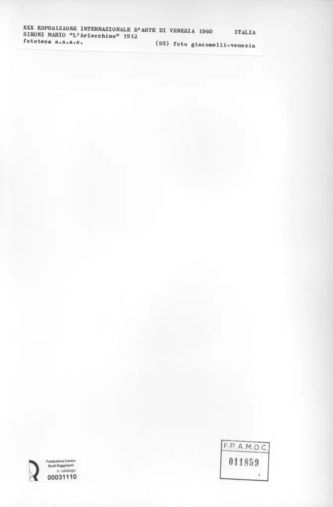 Giacomelli , Sironi, Mario - sec. XX - L'Arlecchino , retro