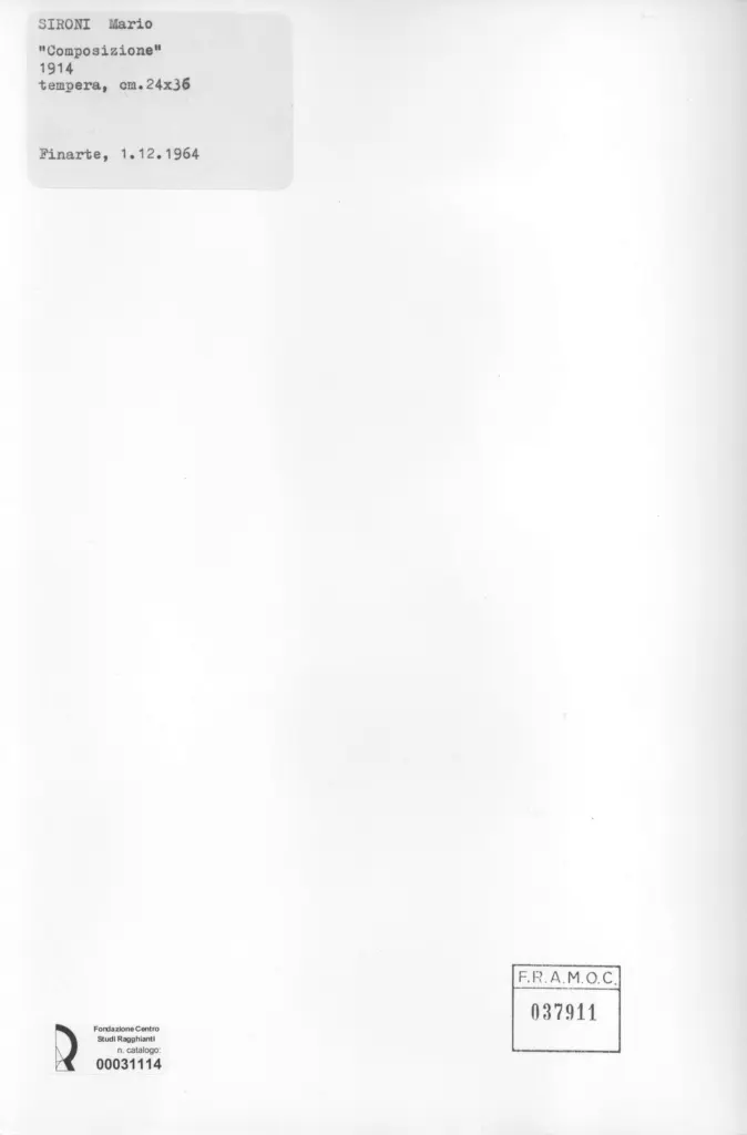 Anonimo , Sironi, Mario - sec. XX - Composizione , retro