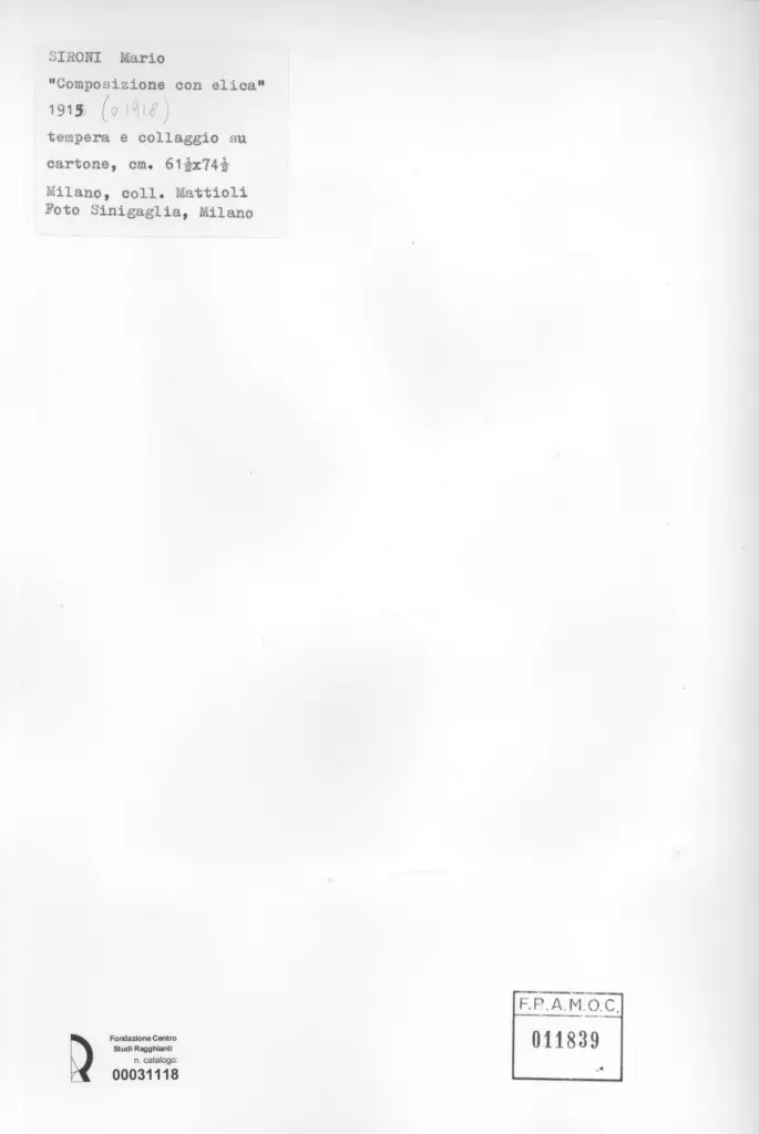 Sinigaglia, Gian , Sironi, Mario - sec. XX - Composizione con elica , retro