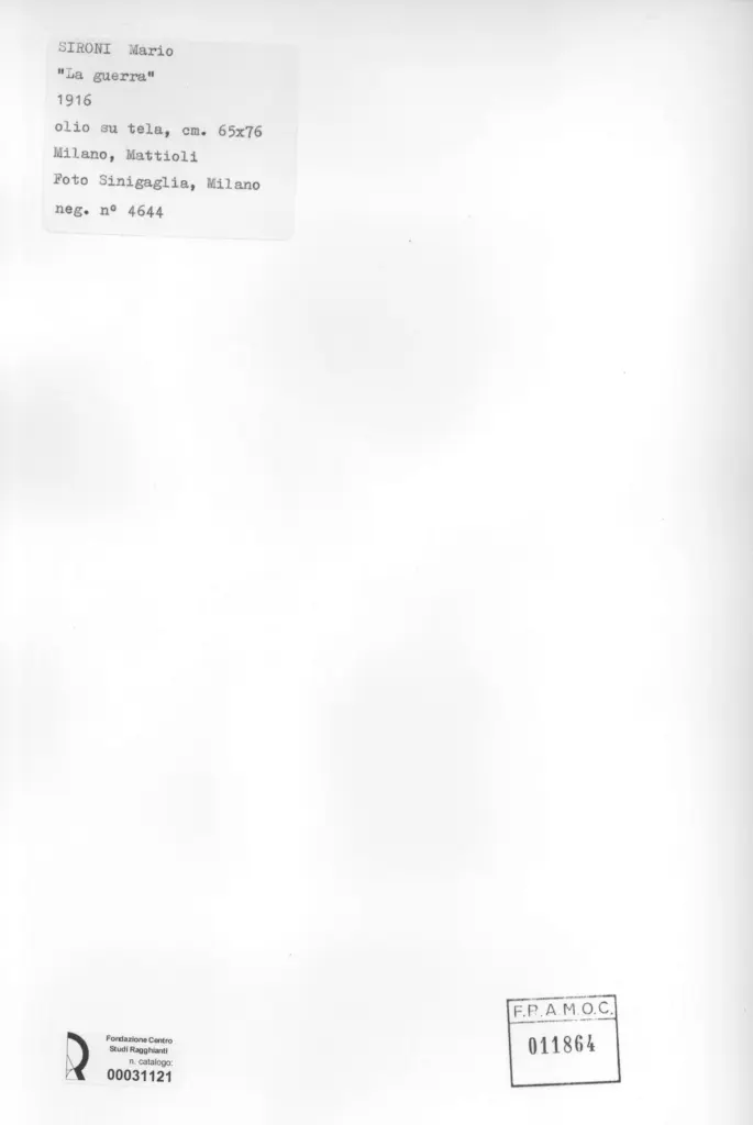 Sinigaglia, Gian , Sironi, Mario - sec. XX - La guerra , retro