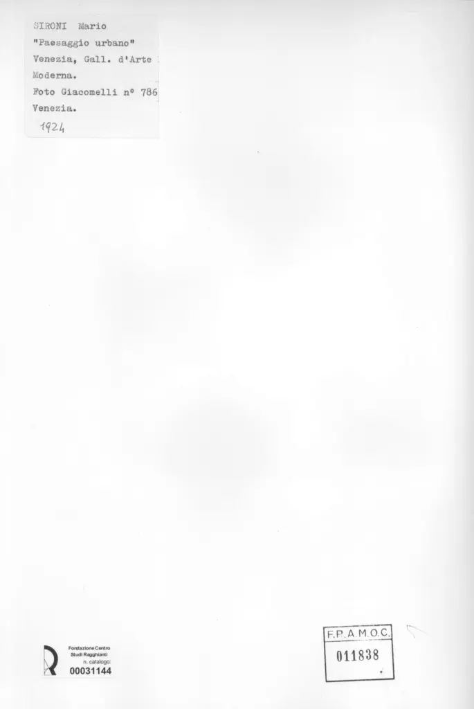 Giacomelli , Sironi, Mario - sec. XX - Paesaggio urbano , retro