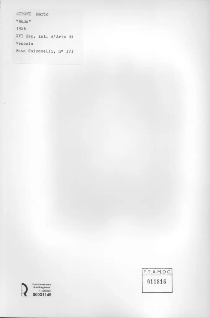 Giacomelli , Sironi, Mario - sec. XX - Nudo , retro
