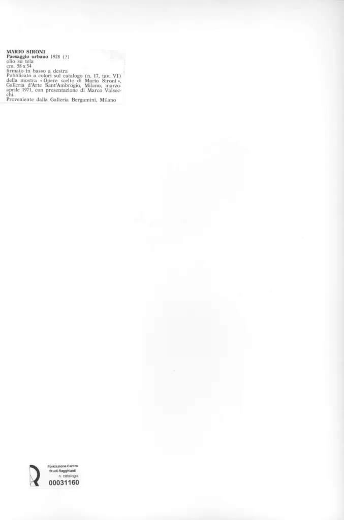 Anonimo , Sironi, Mario - sec. XX - Paesaggio urbano , retro