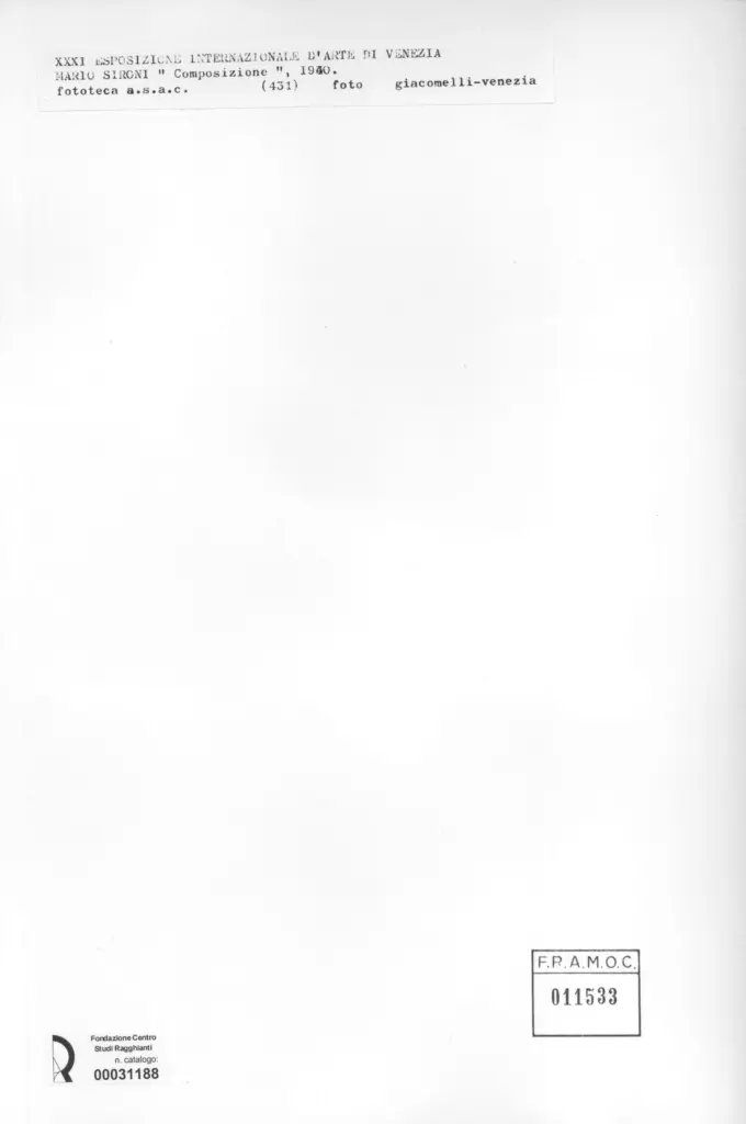 Giacomelli , Sironi, Mario - sec. XX - Composizione , retro