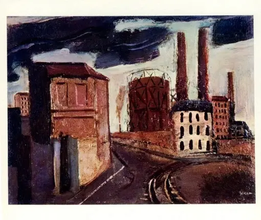 Anonimo , Sironi, Mario - sec. XX - Paesaggio urbano con gasometro , fronte