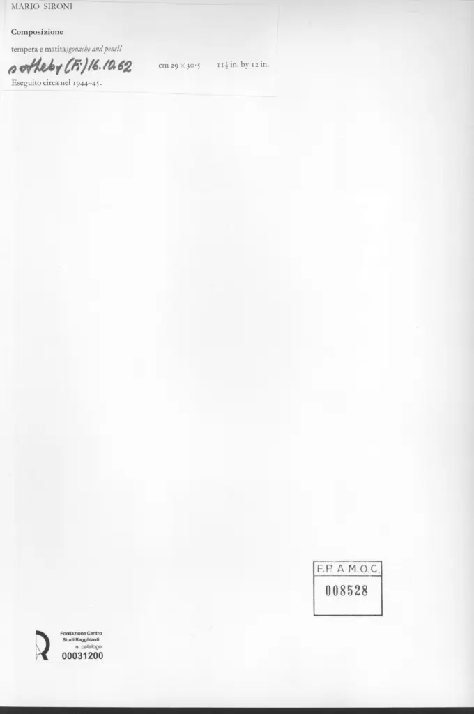 Anonimo , Sironi, Mario - sec. XX - , retro