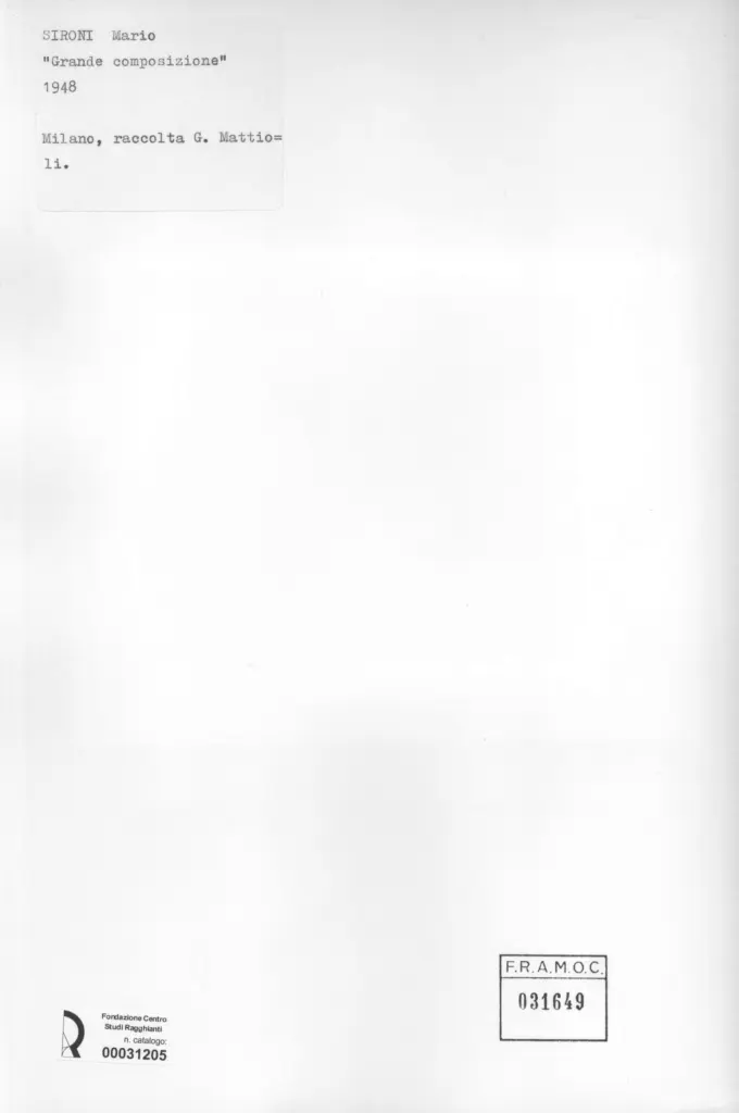 Anonimo , Sironi, Mario - sec. XX - Grande composizione , retro