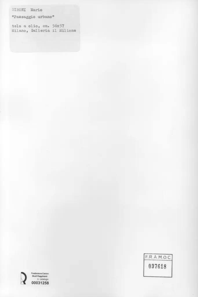 Anonimo , Sironi, Mario - sec. XX - Paesaggio urbano , retro