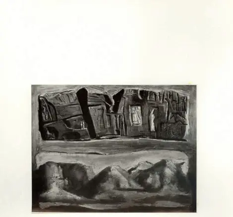 Anonimo , Sironi, Mario - sec. XX - Composizione arcaica con paesaggio , fronte