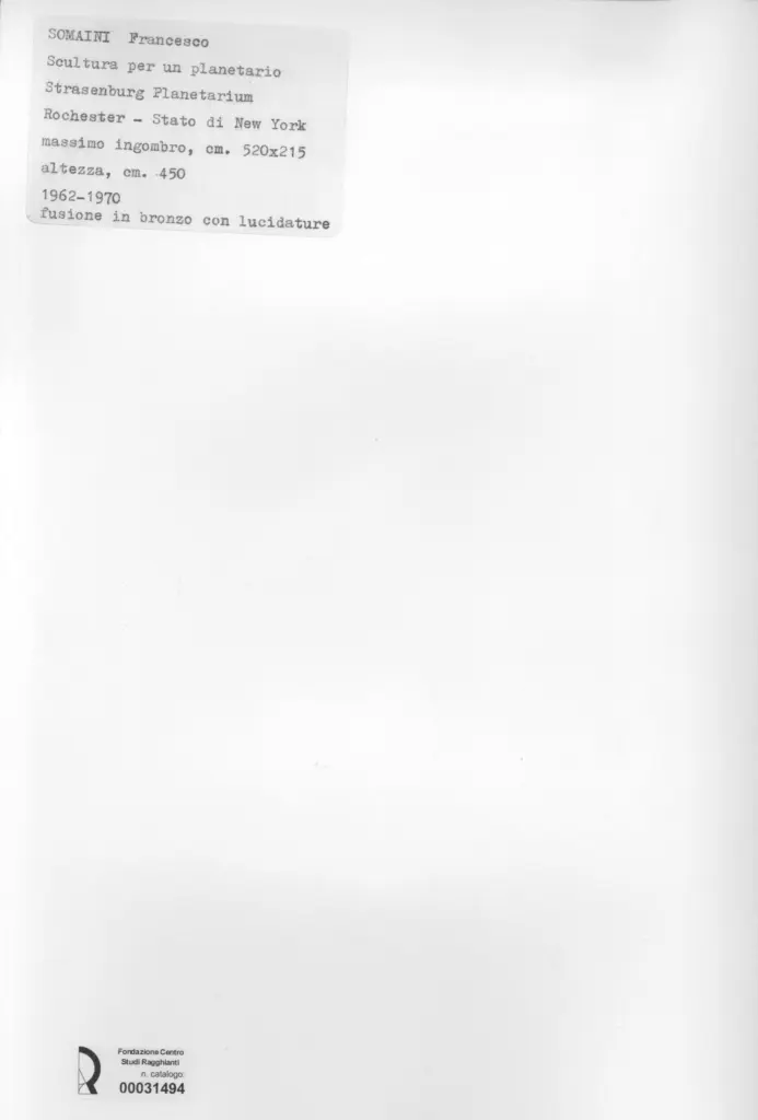 Anonimo , Somaini, Francesco - sec. XX - Scultura per un planetario , retro