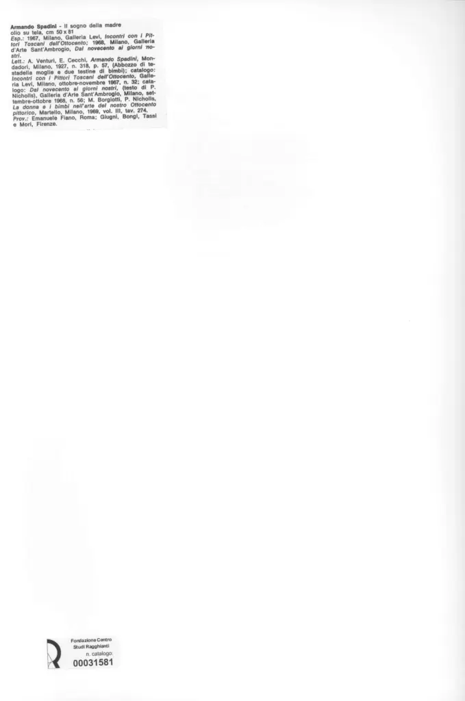 Anonimo , Spadini, Armando - sec. XX - Il sogno della madre , retro