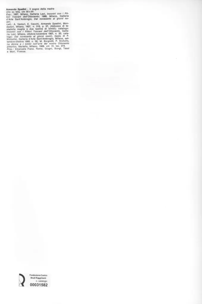 Anonimo , Spadini, Armando - sec. XX - Il sogno della madre , retro
