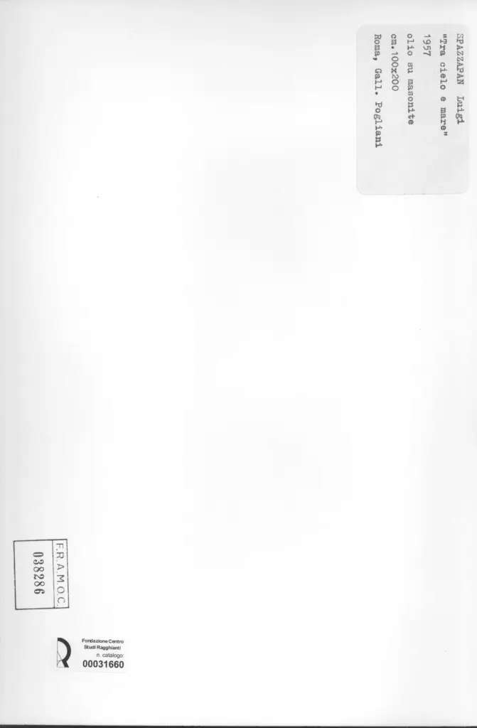 Anonimo , Spazzapan, Luigi - sec. XX - Tra cielo e mare , retro