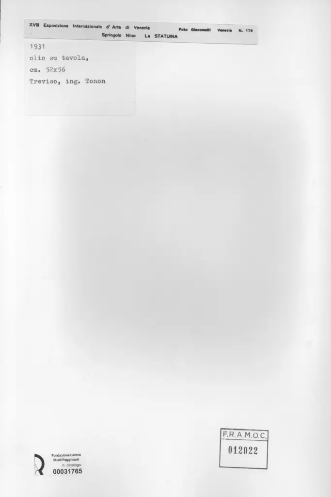 Giacomelli , Springolo, Nino - sec. XX - La statuina , retro