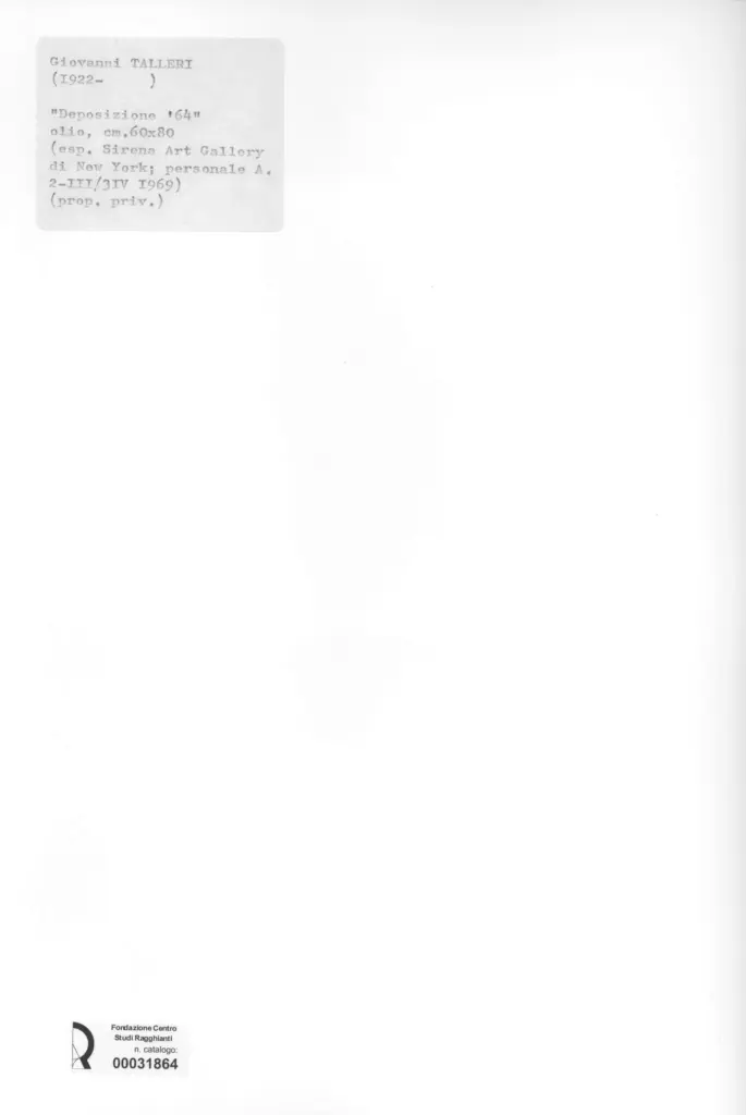 Anonimo , Talleri, Giovanni - sec. XX - Deposizione '64 , retro