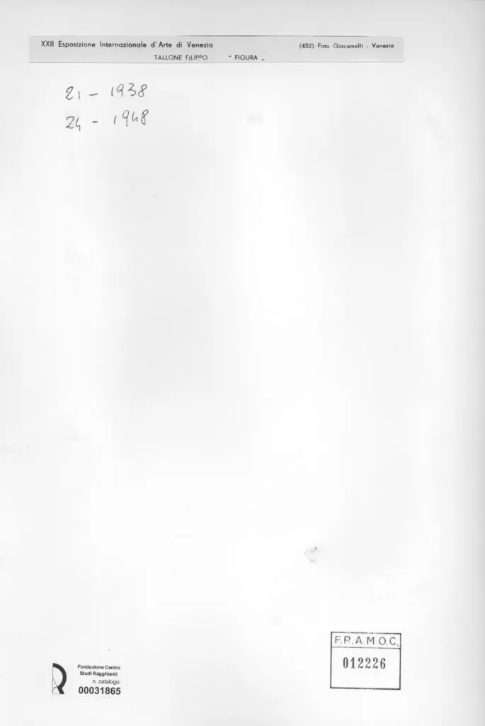 Giacomelli , Tallone, Filippo - sec. XX - Figura , retro