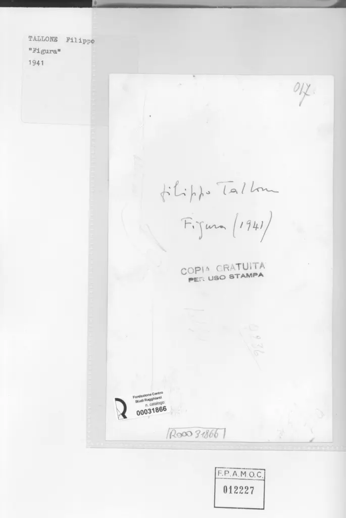 Anonimo , Tallone, Filippo - sec. XX - Figura , retro